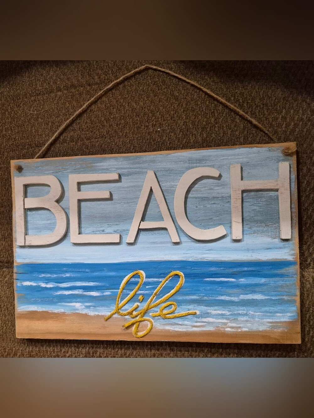 Beach Life Wall Sign - Blue and White Coastal Decor